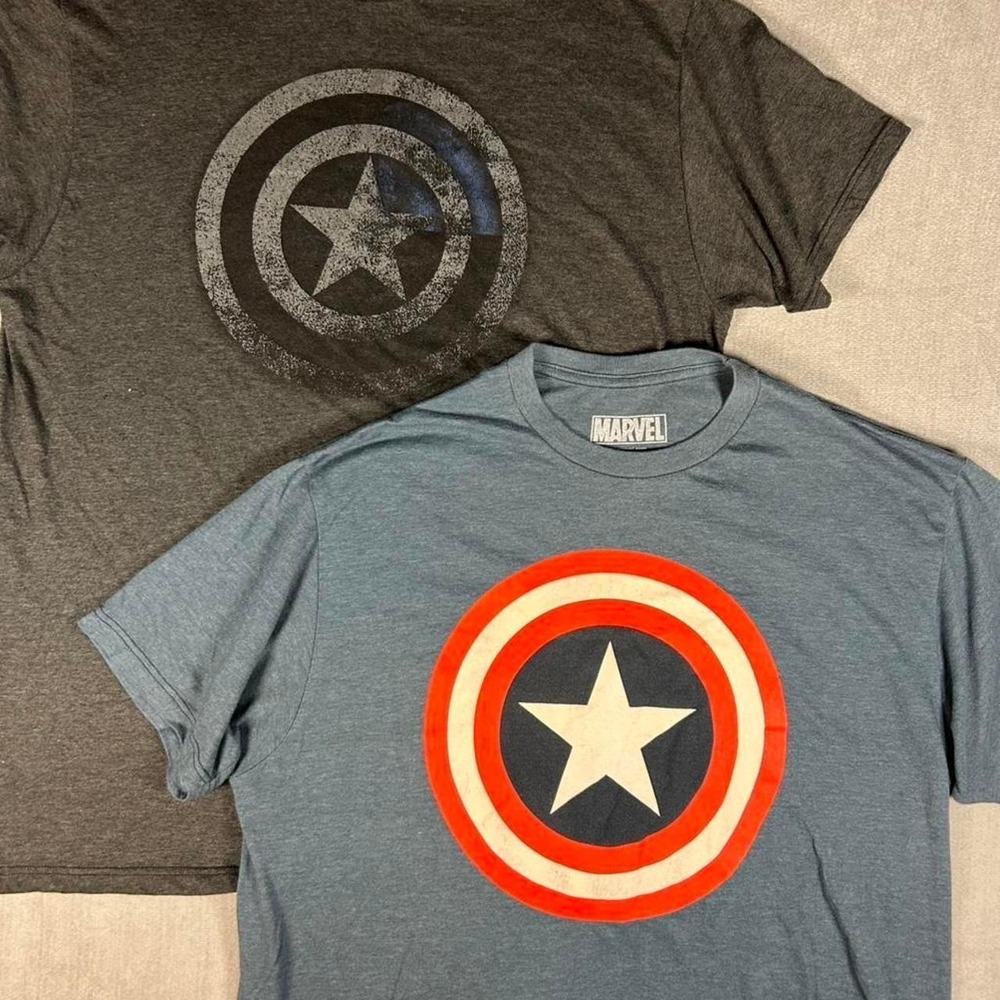 Marvel Captain America Shield Graphic T-Shirt Bundle XL Blue Charcoal Grey 2pk